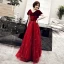 Chic / Beautiful Burgundy Suede Evening Dresses  2019 A-Line / Princess V-Neck Short Sleeve Sash Glitter Tulle Floor-Length / Long Ruffle Backless Formal Dresses