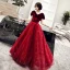 Chic / Beautiful Burgundy Suede Evening Dresses  2019 A-Line / Princess V-Neck Short Sleeve Sash Glitter Tulle Floor-Length / Long Ruffle Backless Formal Dresses