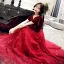 Chic / Beautiful Burgundy Suede Evening Dresses  2019 A-Line / Princess V-Neck Short Sleeve Sash Glitter Tulle Floor-Length / Long Ruffle Backless Formal Dresses