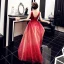 Elegant Red Gradient-Color Evening Dresses  2019 A-Line / Princess Scoop Neck Sleeveless Glitter Tulle Floor-Length / Long Ruffle Backless Formal Dresses