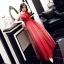 Elegant Red Gradient-Color Evening Dresses  2019 A-Line / Princess Scoop Neck Sleeveless Glitter Tulle Floor-Length / Long Ruffle Backless Formal Dresses