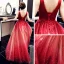 Elegant Red Gradient-Color Evening Dresses  2019 A-Line / Princess Scoop Neck Sleeveless Glitter Tulle Floor-Length / Long Ruffle Backless Formal Dresses