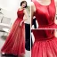 Elegant Red Gradient-Color Evening Dresses  2019 A-Line / Princess Scoop Neck Sleeveless Glitter Tulle Floor-Length / Long Ruffle Backless Formal Dresses
