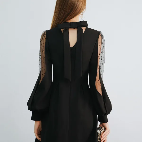 Modern / Fashion Black Homecoming Graduation Dresses 2019 A-Line / Princess High Neck Puffy Long Sleeve Short Ruffle Formal Dresses