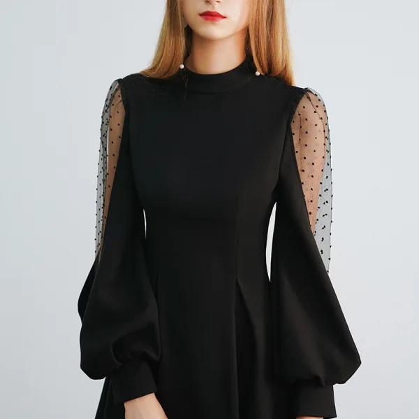 Modern / Fashion Black Homecoming Graduation Dresses 2019 A-Line / Princess High Neck Puffy Long Sleeve Short Ruffle Formal Dresses