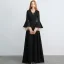 Amazing / Unique Black Evening Dresses  2019 A-Line / Princess V-Neck Bell sleeves Floor-Length / Long Ruffle Formal Dresses