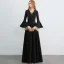 Amazing / Unique Black Evening Dresses  2019 A-Line / Princess V-Neck Bell sleeves Floor-Length / Long Ruffle Formal Dresses