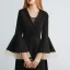 Amazing / Unique Black Evening Dresses  2019 A-Line / Princess V-Neck Bell sleeves Floor-Length / Long Ruffle Formal Dresses