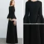 Amazing / Unique Black Evening Dresses  2019 A-Line / Princess V-Neck Bell sleeves Floor-Length / Long Ruffle Formal Dresses