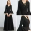 Amazing / Unique Black Evening Dresses  2019 A-Line / Princess V-Neck Bell sleeves Floor-Length / Long Ruffle Formal Dresses