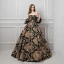 Colored Black Prom Dresses 2019 Ball Gown Strapless Short Sleeve Printing Flower Court Train Ruffle Backless Formal Dresses