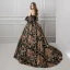 Colored Black Prom Dresses 2019 Ball Gown Strapless Short Sleeve Printing Flower Court Train Ruffle Backless Formal Dresses