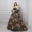 Colored Black Prom Dresses 2019 Ball Gown Strapless Short Sleeve Printing Flower Court Train Ruffle Backless Formal Dresses
