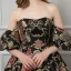 Colored Black Prom Dresses 2019 Ball Gown Strapless Short Sleeve Printing Flower Court Train Ruffle Backless Formal Dresses