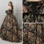Colored Black Prom Dresses 2019 Ball Gown Strapless Short Sleeve Printing Flower Court Train Ruffle Backless Formal Dresses