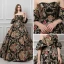 Colored Black Prom Dresses 2019 Ball Gown Strapless Short Sleeve Printing Flower Court Train Ruffle Backless Formal Dresses