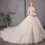 Vintage / Originale Champagne Transparentes Robe De Mariée 2019 Princesse Col Haut Mancherons Dos Nu Glitter Tulle Appliques En Dentelle Perlage Cathedral Train Volants