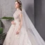 Vintage / Originale Champagne Transparentes Robe De Mariée 2019 Princesse Col Haut Mancherons Dos Nu Glitter Tulle Appliques En Dentelle Perlage Cathedral Train Volants