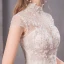 Vintage / Originale Champagne Transparentes Robe De Mariée 2019 Princesse Col Haut Mancherons Dos Nu Glitter Tulle Appliques En Dentelle Perlage Cathedral Train Volants