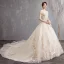Abordable Champagne Robe De Mariée 2019 Princesse De l'épaule Manches Courtes Dos Nu En Dentelle Appliques Chapel Train Volants