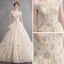 Abordable Champagne Robe De Mariée 2019 Princesse De l'épaule Manches Courtes Dos Nu En Dentelle Appliques Chapel Train Volants