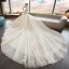 Élégant Champagne Transparentes Robe De Mariée 2019 Princesse Encolure Dégagée Manches Longues Dos Nu Cristal Perlage Appliques En Dentelle Cathedral Train Volants