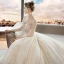 Élégant Champagne Transparentes Robe De Mariée 2019 Princesse Encolure Dégagée Manches Longues Dos Nu Cristal Perlage Appliques En Dentelle Cathedral Train Volants