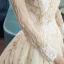 Élégant Champagne Transparentes Robe De Mariée 2019 Princesse Encolure Dégagée Manches Longues Dos Nu Cristal Perlage Appliques En Dentelle Cathedral Train Volants
