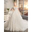 Elegant Champagne Wedding Dresses 2019 A-Line / Princess Off-The-Shoulder Short Sleeve Backless Appliques Lace Pearl Chapel Train Ruffle