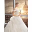 Elegant Champagne Wedding Dresses 2019 A-Line / Princess Off-The-Shoulder Short Sleeve Backless Appliques Lace Pearl Chapel Train Ruffle