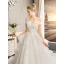 Elegant Champagne Wedding Dresses 2019 A-Line / Princess Off-The-Shoulder Short Sleeve Backless Appliques Lace Pearl Chapel Train Ruffle