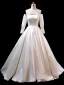 Vintage / Retro Ivory Satin Wedding Dresses 2019 A-Line / Princess Off-The-Shoulder Puffy Long Sleeve Backless Chapel Train Ruffle