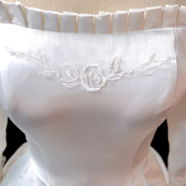 Vintage / Retro Ivory Satin Wedding Dresses 2019 A-Line / Princess Off-The-Shoulder Puffy Long Sleeve Backless Chapel Train Ruffle