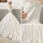 Vintage / Retro Ivory Satin Wedding Dresses 2019 A-Line / Princess Off-The-Shoulder Puffy Long Sleeve Backless Chapel Train Ruffle