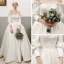 Vintage / Retro Ivory Satin Wedding Dresses 2019 A-Line / Princess Off-The-Shoulder Puffy Long Sleeve Backless Chapel Train Ruffle