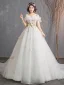 Affordable Ivory Wedding Dresses 2019 A-Line / Princess Off-The-Shoulder Short Sleeve Backless Butterfly Appliques Lace Flower Court Train Ruffle