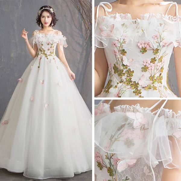 Affordable Ivory Wedding Dresses 2019 A-Line / Princess Off-The-Shoulder Short Sleeve Backless Butterfly Appliques Lace Flower Court Train Ruffle