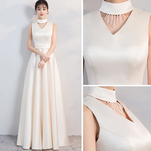 Affordable Black Satin Evening Dresses 2019 A-Line / Princess High Neck Sleeveless Beading Tassel Sash Floor-Length / Long Ruffle Formal Dresses