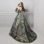 Colored Green Prom Dresses 2019 Ball Gown Strapless Short Sleeve Printing Flower Court Train Ruffle Backless Formal Dresses