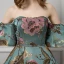 Colored Green Prom Dresses 2019 Ball Gown Strapless Short Sleeve Printing Flower Court Train Ruffle Backless Formal Dresses