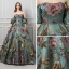 Colored Green Prom Dresses 2019 Ball Gown Strapless Short Sleeve Printing Flower Court Train Ruffle Backless Formal Dresses