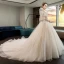 Romantique Champagne Transparentes Robe De Mariée 2019 Princesse Encolure Dégagée Gonflée 3/4 Manches Dos Nu Appliques En Dentelle Perlage Cristal Glitter Tulle Chapel Train Volants