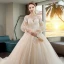 Romantique Champagne Transparentes Robe De Mariée 2019 Princesse Encolure Dégagée Gonflée 3/4 Manches Dos Nu Appliques En Dentelle Perlage Cristal Glitter Tulle Chapel Train Volants