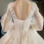 Romantique Champagne Transparentes Robe De Mariée 2019 Princesse Encolure Dégagée Gonflée 3/4 Manches Dos Nu Appliques En Dentelle Perlage Cristal Glitter Tulle Chapel Train Volants