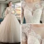 Romantique Champagne Transparentes Robe De Mariée 2019 Princesse Encolure Dégagée Gonflée 3/4 Manches Dos Nu Appliques En Dentelle Perlage Cristal Glitter Tulle Chapel Train Volants