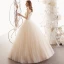 Élégant Champagne Jardin / Extérieur Robe De Mariée 2019 Princesse Bretelles Spaghetti Sans Manches Dos Nu Appliques En Dentelle Perlage Longue Volants
