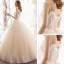 Élégant Champagne Jardin / Extérieur Robe De Mariée 2019 Princesse Bretelles Spaghetti Sans Manches Dos Nu Appliques En Dentelle Perlage Longue Volants