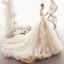 Meilleur Champagne Transparentes Robe De Mariée 2019 Princesse Encolure Carrée Dos Nu Appliques En Dentelle Fleur Perle Perlage Chapel Train Volants
