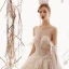 Meilleur Champagne Transparentes Robe De Mariée 2019 Princesse Encolure Carrée Dos Nu Appliques En Dentelle Fleur Perle Perlage Chapel Train Volants
