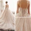 Elegant Champagne Brudekjoler 2019 Prinsesse Spaghettistropper Uten Ermer Ryggløse Appliques Blonder Perle Beading Chapel Train Buste